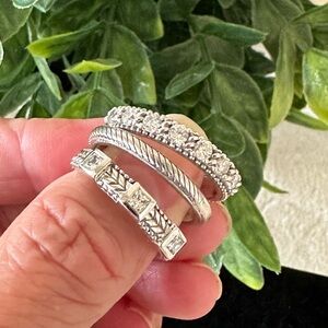 Judith Ripka Sterling Silver Cubic Zirconia (Set of 3) Stackable Rings. Size 9.